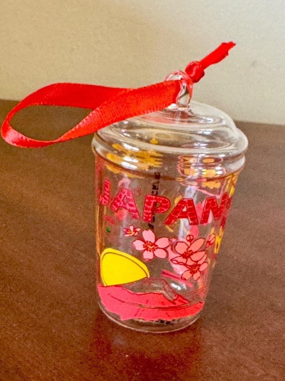Japan Starbucks Holiday Christmas Ornament 2022, 3" Glass Cup